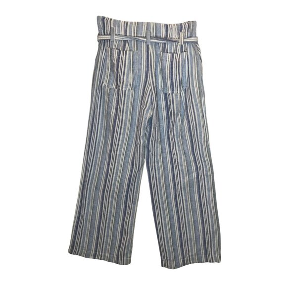 GAP Wide-Leg Linen Blend Ankle Pants Womens Size 8 Blue & White Stripe With Belt - Picture 2 of 8